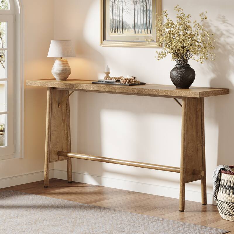 63" Long Console Sofa Table with Metal Legs for Entryway - Brown