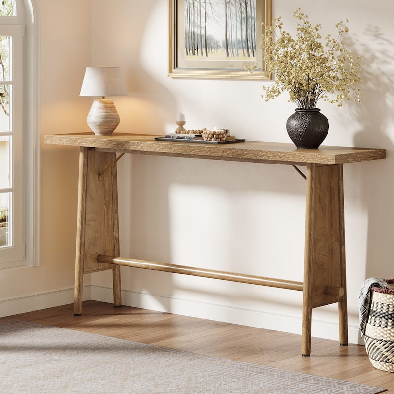63" Long Console Table, Modern Entryway Table with Metal Legs - Brown