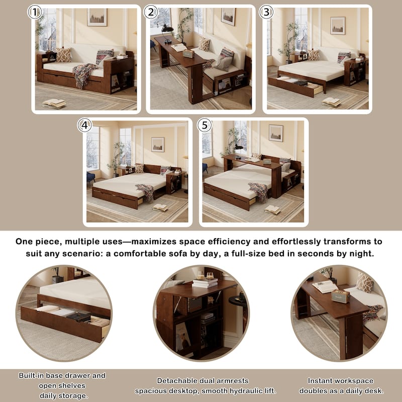 4-in-1 Convertible Daybed with Foldable Desk, Pull-Out Bed & Storage by Harper&Bright Designs
