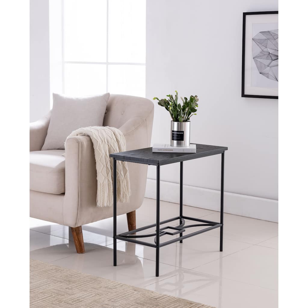 Modern Side Accent Table, Black Metal & Wood