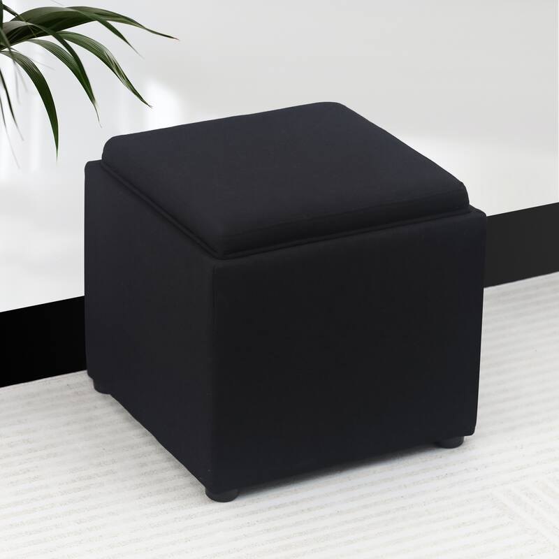 Adeco Storage Ottoman With Tray