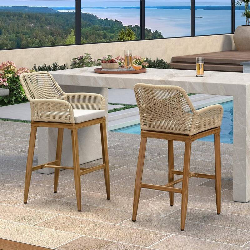PURPLE LEAF 2 Set of Modern Bar Stool with Backrest and Arm,Upholstered Chair and Aluminum Legs