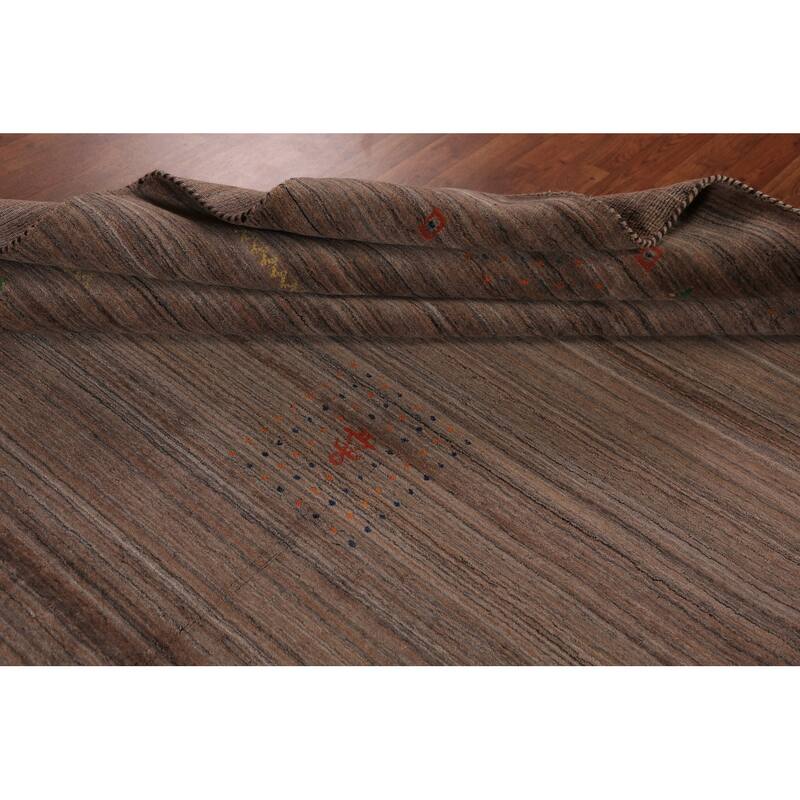 Brown Gabbeh Area Rug Handmade Tribal Oriental Wool Carpet - 8'2" x 9'10"