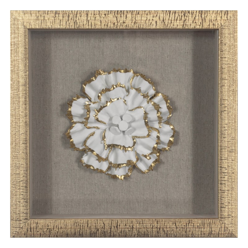 HUJI Gold Ceramic Flower Shadow Box Wall Décor Set