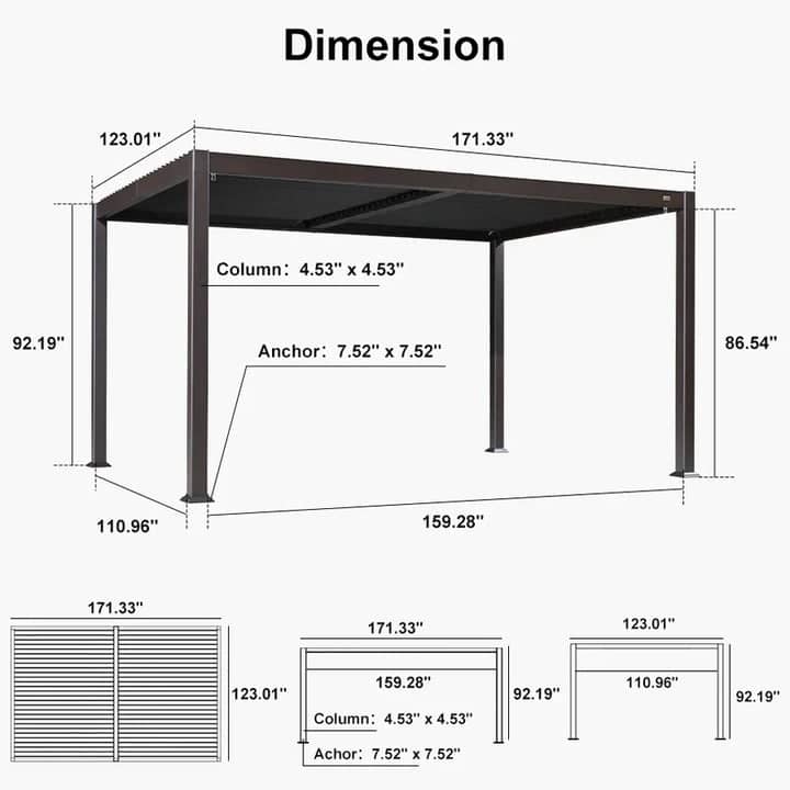 PURPLE LEAF Solar Louvered Pergola with LED String Lights Aluminum Outdoor Pergola with Adjustable Roof for Patio Garden