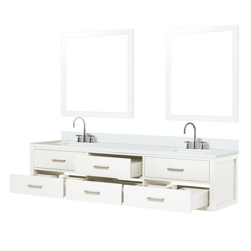 Castor 60 in W x 22 in D Black Double Bath Vanity, White Quartz Top, Faucet Set, and 28 in Mirrors