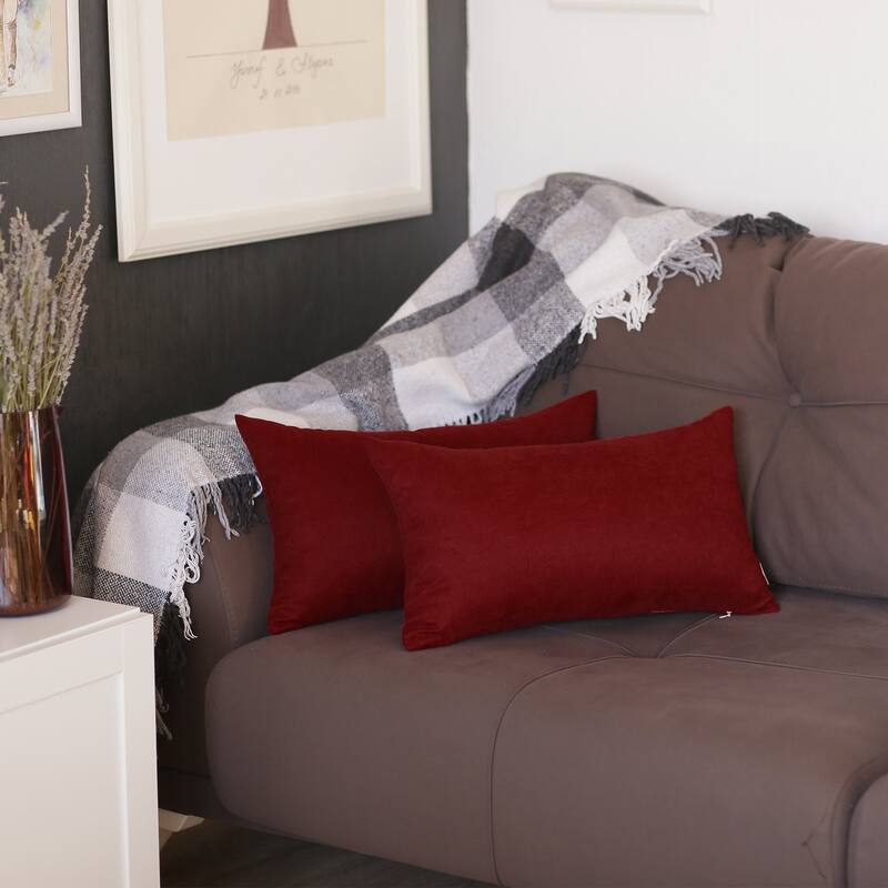 Honey Set of 2 Decorative Throw Pillow Cover Solid Color Lumbar - Claret Red