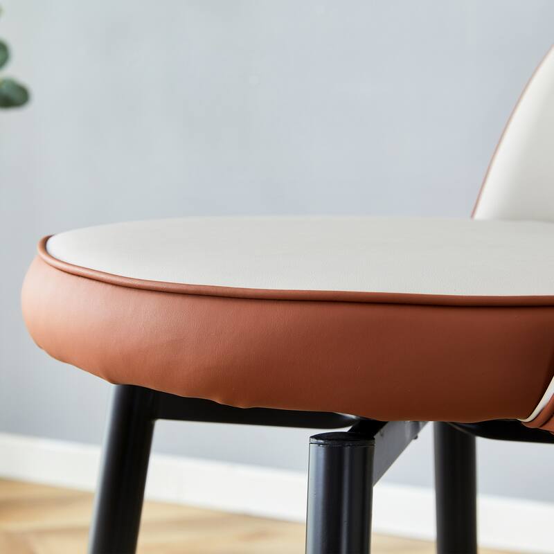 360° Swivel Bar Chair Set of 2, Modern Spliced Color Faux Leather Upholstered Bar Chair with Gold Metal Leg & Powder Coated Base