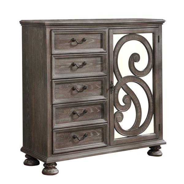 48 Inches Scrolled Design 5 Drawer Armoire with Mirror Insert, Brown. Opens flyout.