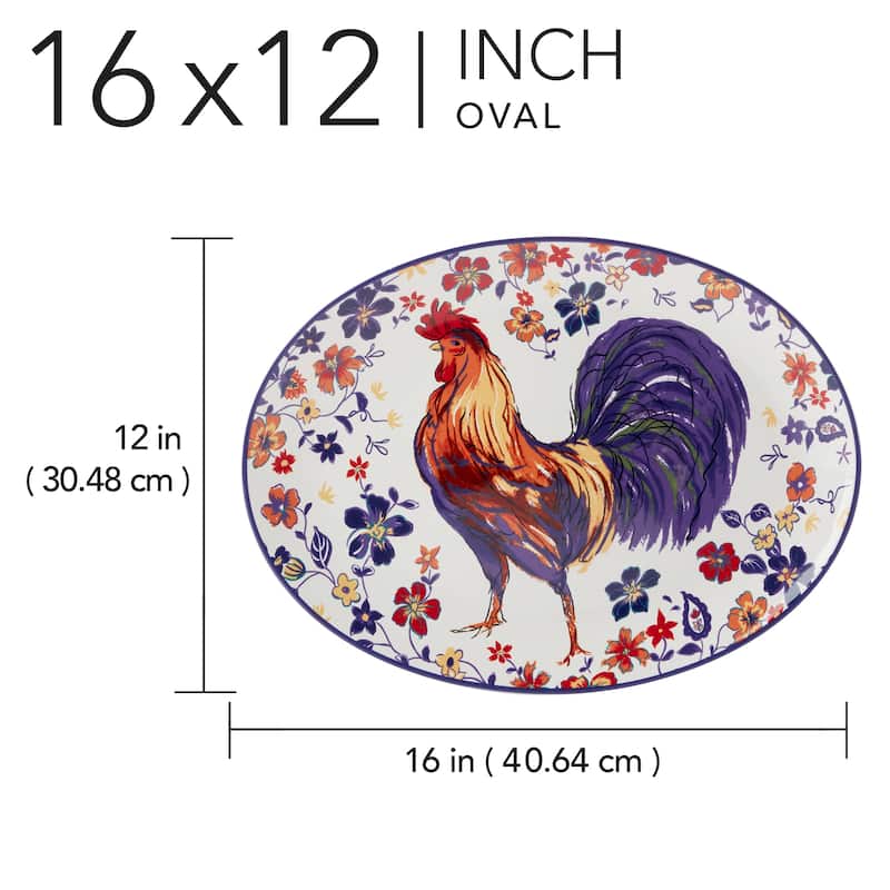 Certified International Morning Rooster Oval Platter - 16" x 12" x 1.25"