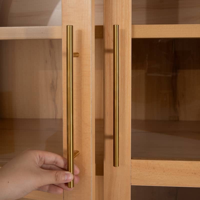 71" Tall Arched Pantry Cabinet with Shelves, Hidden Drawer and Glass Door