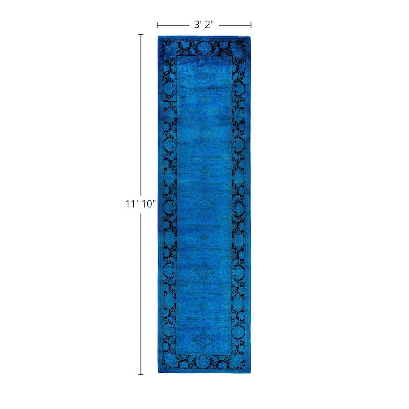 Vibrance One-of-a-Kind Hand-Knotted Runner Rug - Blue, 3' 2" x 11' 10" - 3' 2" x 11' 10"