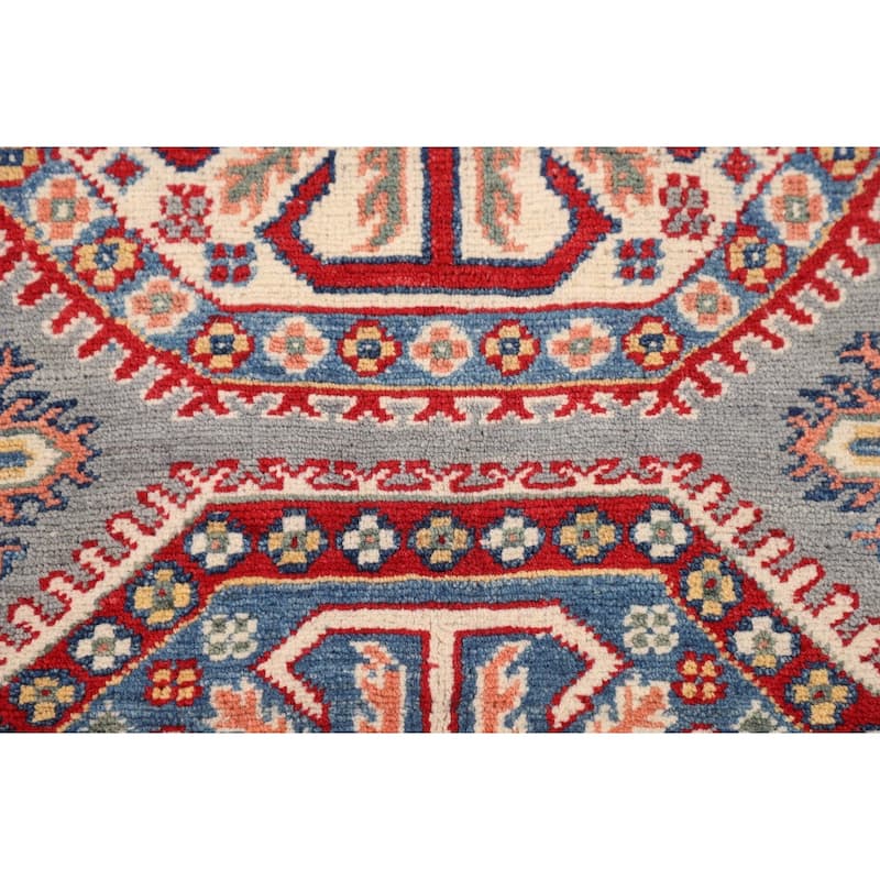 Kazak Oriental Area Rug Handmade Grey Wool Carpet - 3'10"x 5'11"
