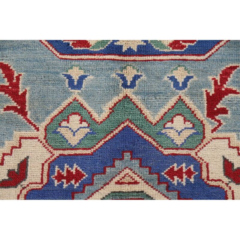 Hand Knotted Oriental 100% Wool Carpet Traditional Geometric Navy Blue & Blues Kazak Area Rug - 9' 7'' X 6' 10''