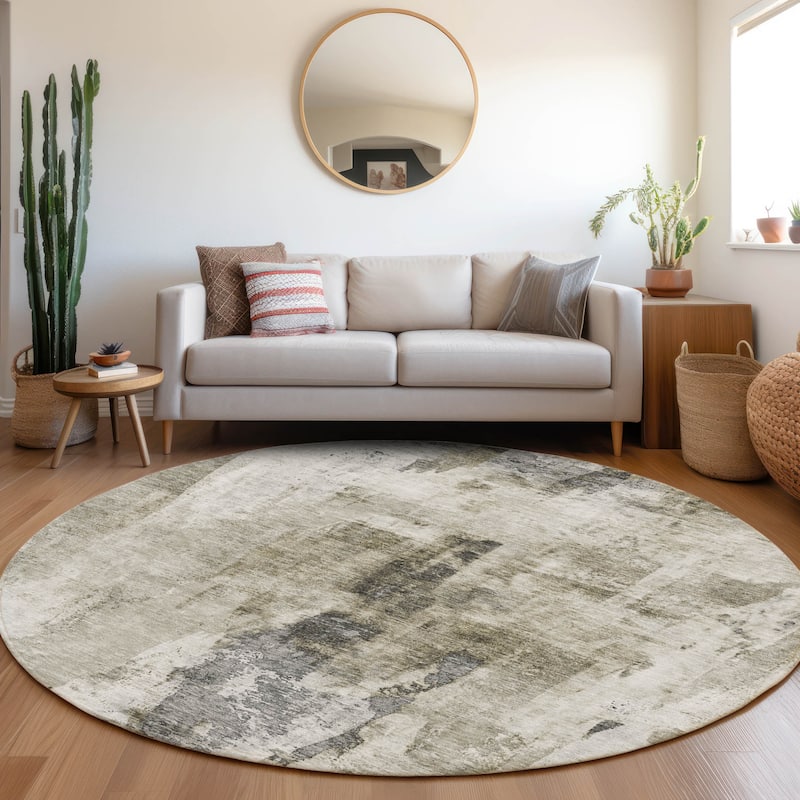 Machine Washable Indoor/ Outdoor Contemporary Chantille Rug - Taupe - 8' x 8'