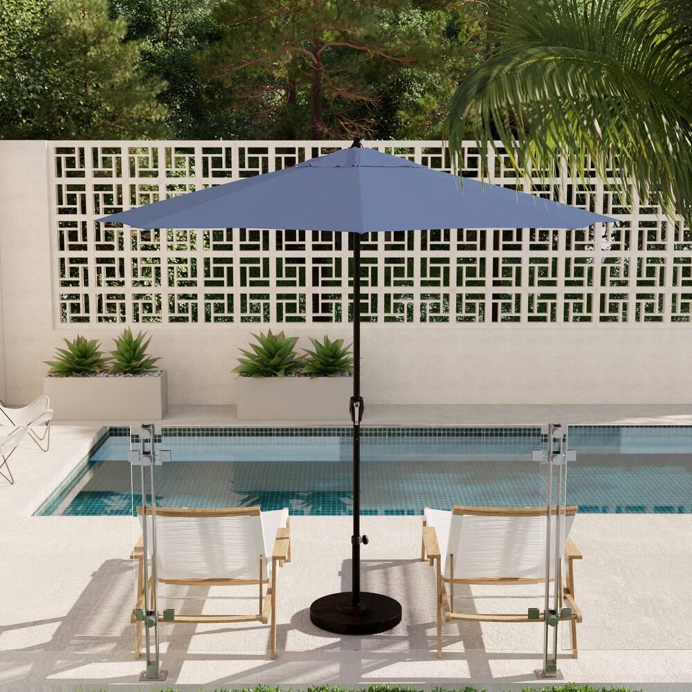 California Umbrella 9' Rd. Crank Lift Auto Tilt 8 Rib Aluminum Patio Umbrella, Bronze Finish, Sunbrella Spectrum Cilantro Fabric