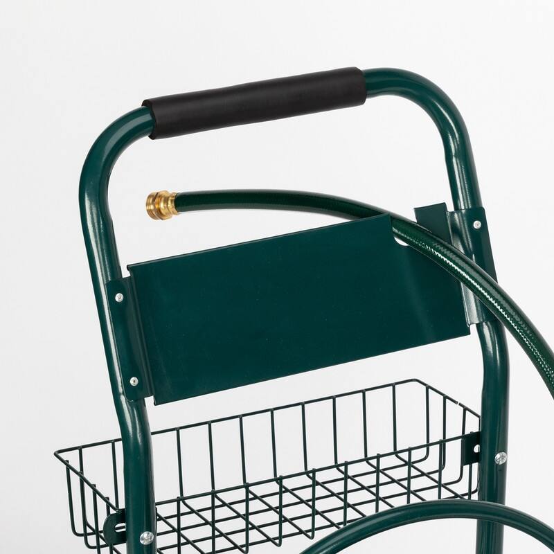 97 x 53 x 100 cm Iron Hose Reel Truck Dark Green with 4 Wheels - 38" x 20" x 39"
