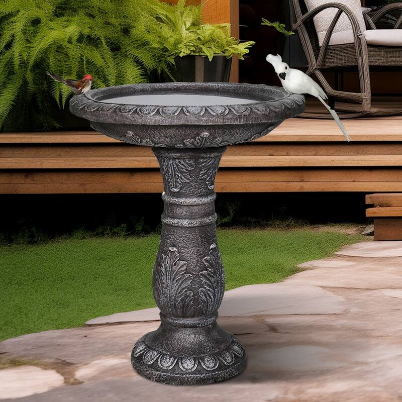 24.4" H Outdoor Concrete Bird Bath - Perfect for Adding Interest to Garden, Patio, Backyard, Porch and Deck