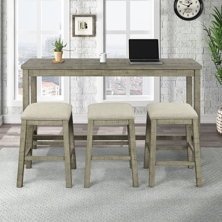 4 Piece Counter Height Table Set w/Socket and 3 Fabric Padded Stools ...