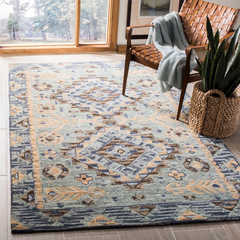 SAFAVIEH Handmade Aspen Ermira Boho Tribal Wool Rug - 9' x 12' - Blue/Beige