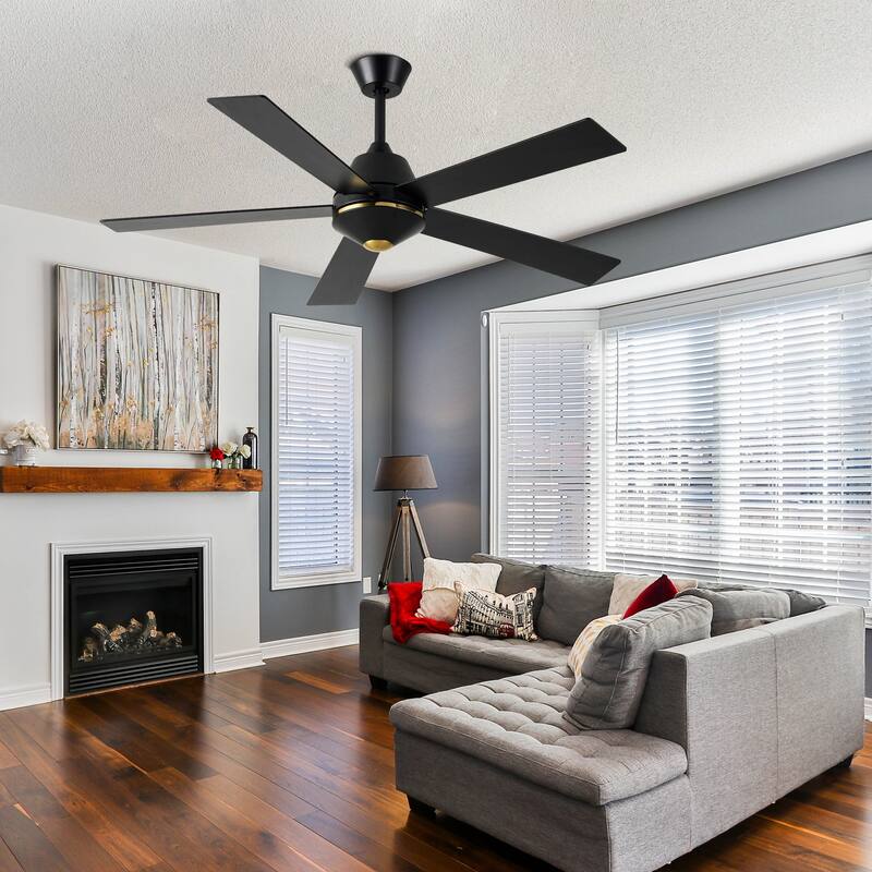 Oaks Aura 52" LED Dimmable Ceiling Fan,Modern Black Reversible Blades Fan Light,6 Speeds Quiet DC Motor with Remote for Indoor