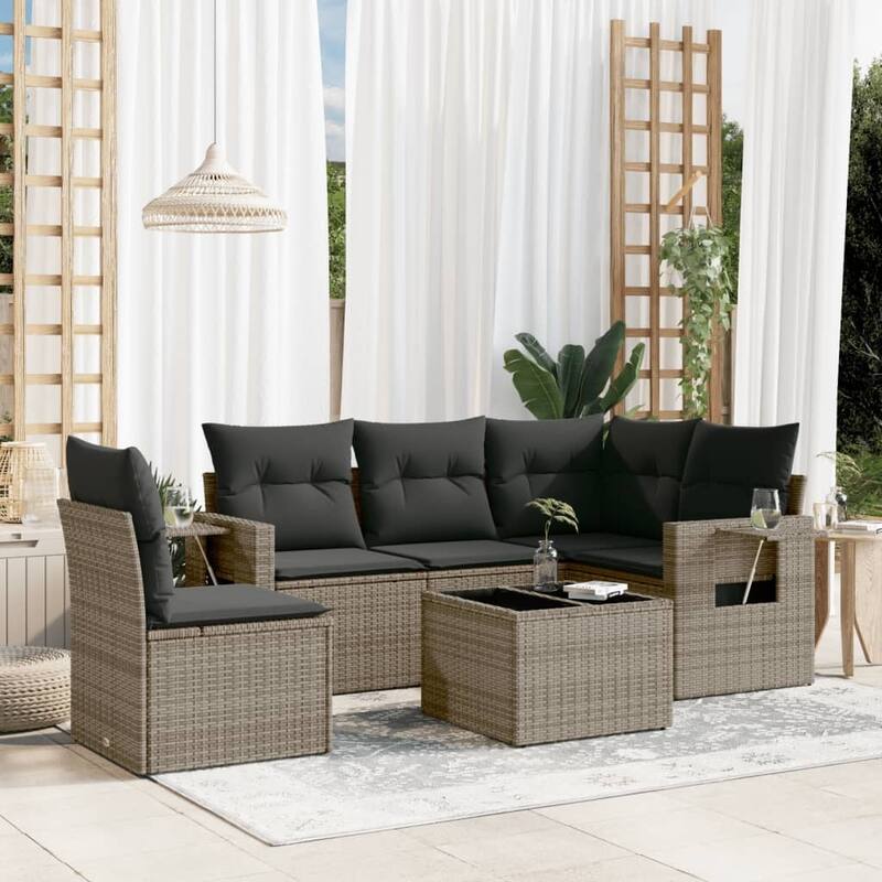 vidaXL Patio Sofa Set with Cushions Outdoor Conversation Furniture Poly Rattan