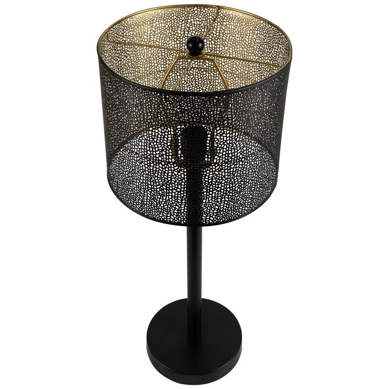 Laser-Cut Iron Table Lamp with Shade - 24.5" - Black and Gold - 24.5