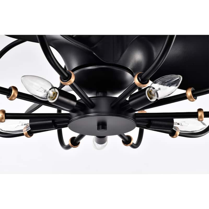 Mill 29 Inch Matte Black with Gold plate Remote Fandelier