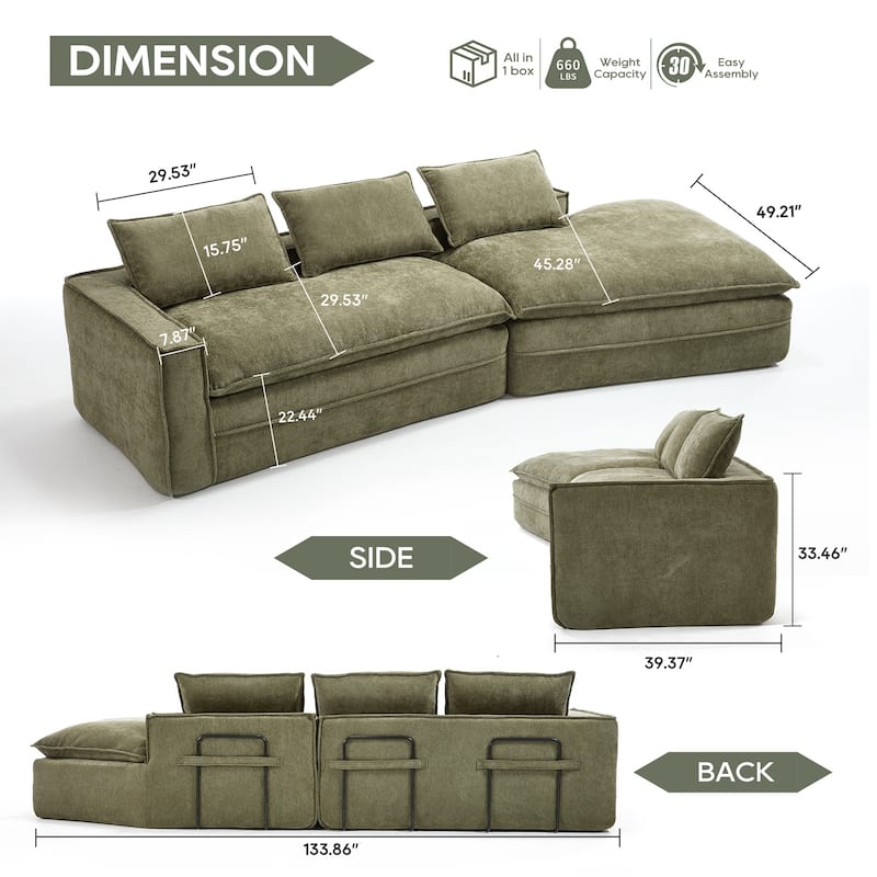 Modern Modular Sectional Sofa, Upholstered Cloud Couch with Deep Seats