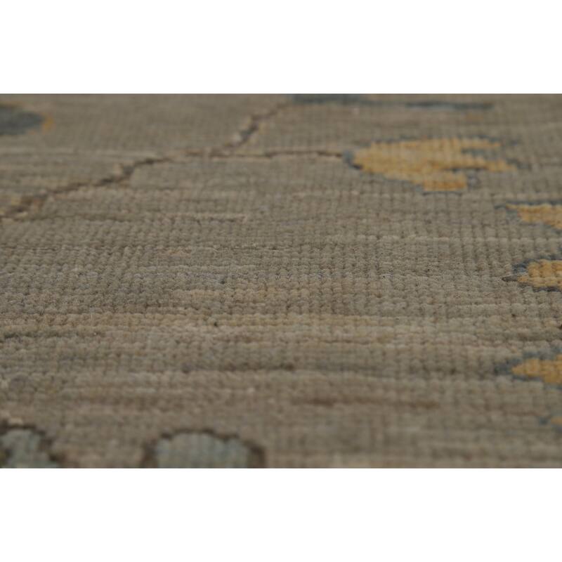 Vegetable Dye Oushak Turkish Area Rug Hand-Knotted Grey Wool Carpet - 8'10" x 11'10"