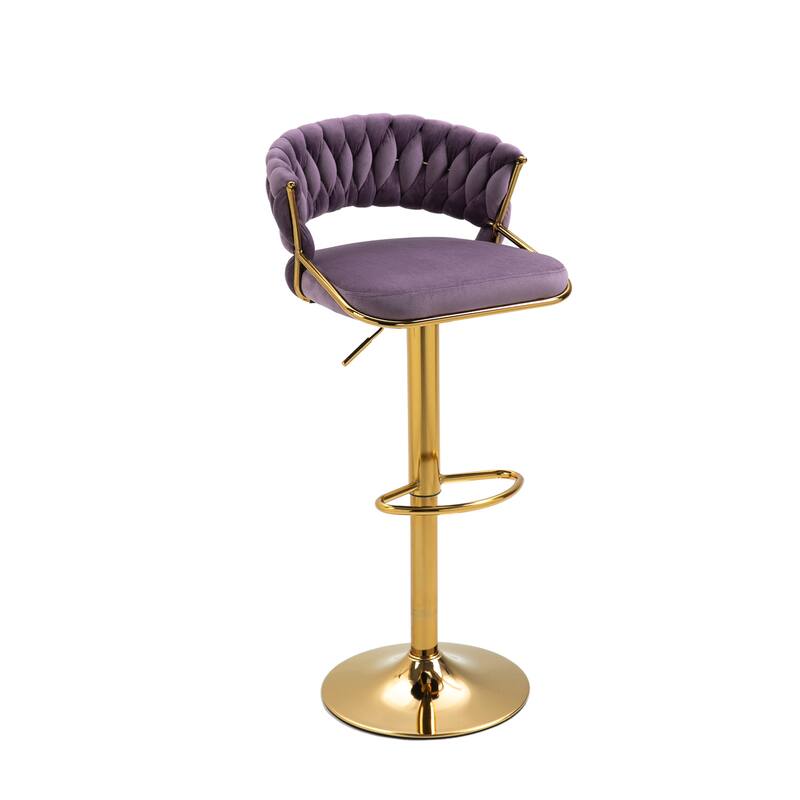 Set of 2 Modern Velvet Adjustable Bar Stools with Backs