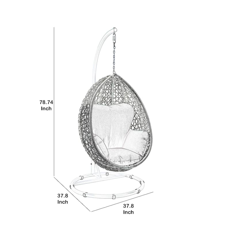 Metal Patio Swing Chair with Cushioned Seating and Round Base, White and Gray