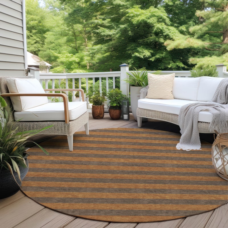 Machine Washable Indoor/ Outdoor Cabana Stripe Chantille Rug - Fudge - 8' x 8'