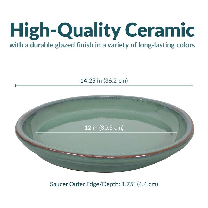 Sunnydaze Set of 2 Glazed Ceramic Planter Saucers - 12"