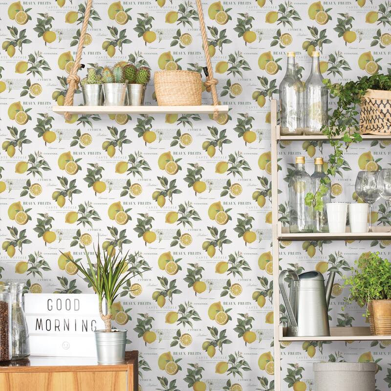 Galerie Wallcoverings Just Kitchens Citron Botanical Vinyl on Non-woven Matte Wallpaper Roll
