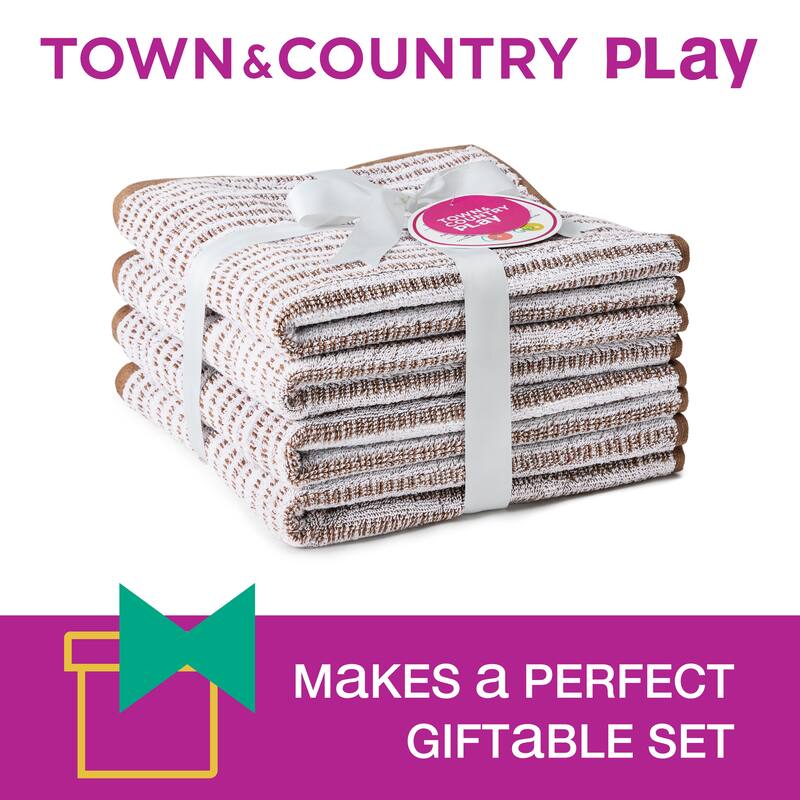 TOWN & COUNTRY PLAY 4-Piece Striped Reversible Terry Brights Washcloth Set, 13x13-Inch, 100% BCI Cotton - 13"x13"