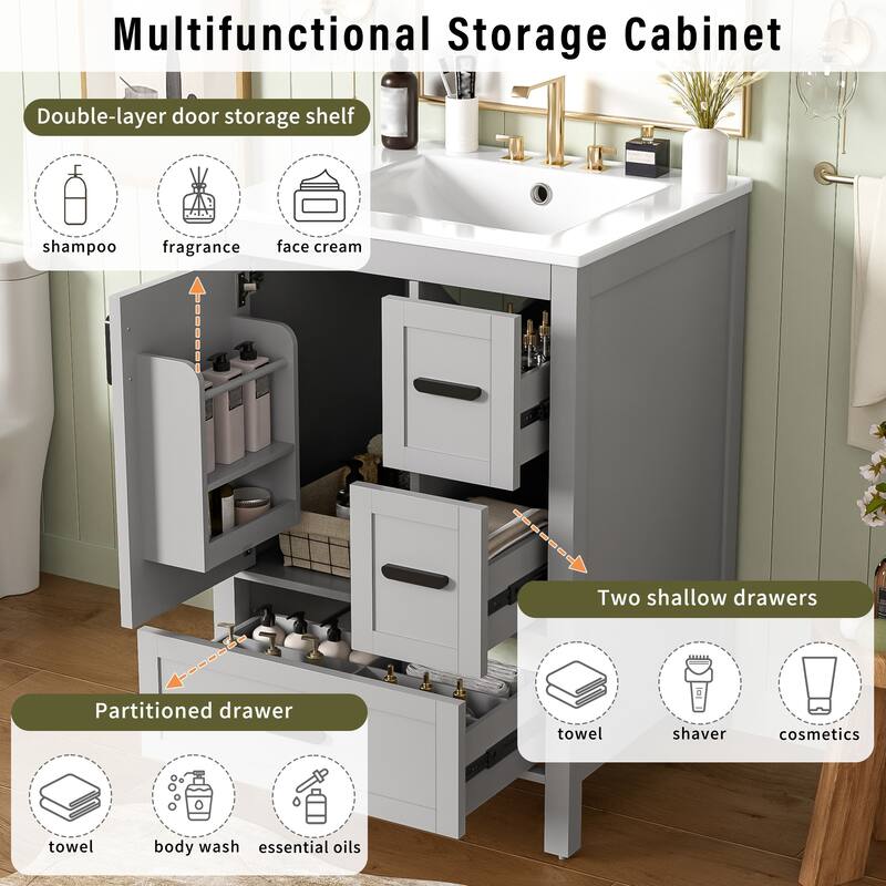 GDFStudio - Seren Bathroom Vanity with Ceramic Sink, Soft-Close Door, Shelf & 1 Drawer