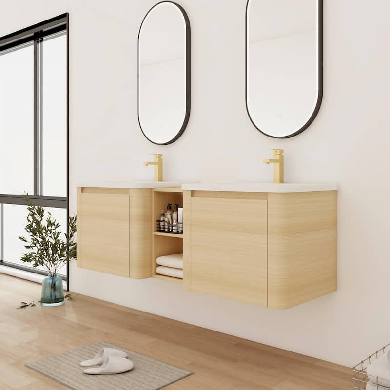 Bathroom Vanity With Sink In 24/28/36/40/60/68 Inch, Floating Bathroom Vanity With Soft Close Door