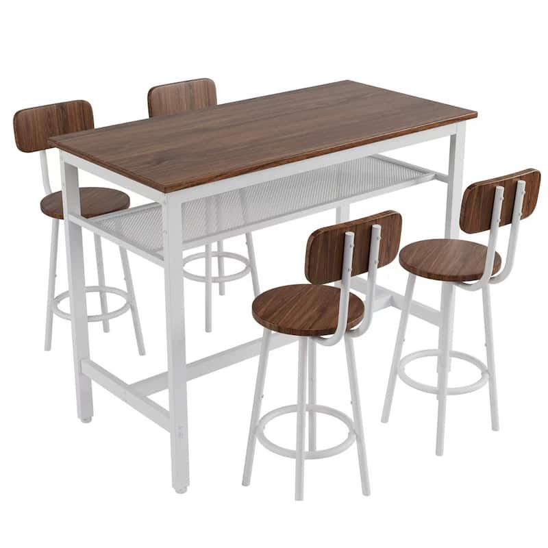5-Piece Kitchen Counter Height Table Set,Bar Table with 4 Chairs