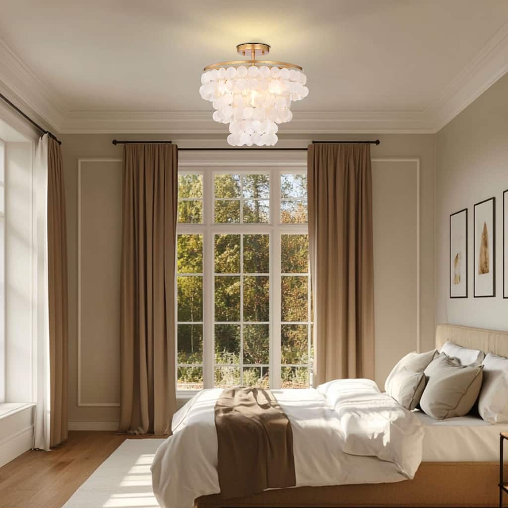 Paula 4-Light Glossy Bronze Finish Natural White Shell Flush Mount - 18 inches in diameter x 17.5 inches H