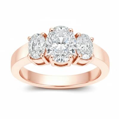Auriya 14k Rose Gold 2 1/3ctw 3-Stone Oval Diamond Engagement Ring (I-J, VS1-VS2)