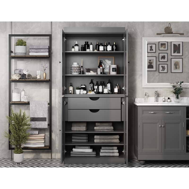 Palace Imports 100% Solid Wood 32" Bathroom Storage Cabinet with Shaker Doors, 2-Drawers and Adjustable Shelves - Gray