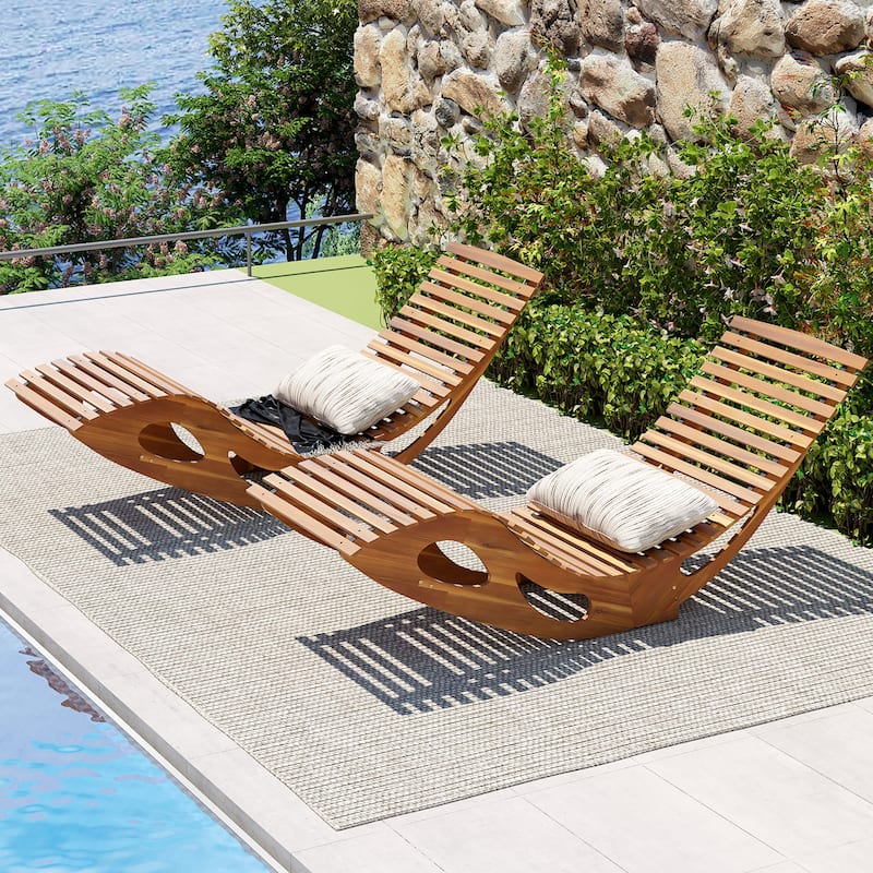 Gymax 2PCS Outdoor Chaise Lounge w/ High Back Slatted Seat Stopper