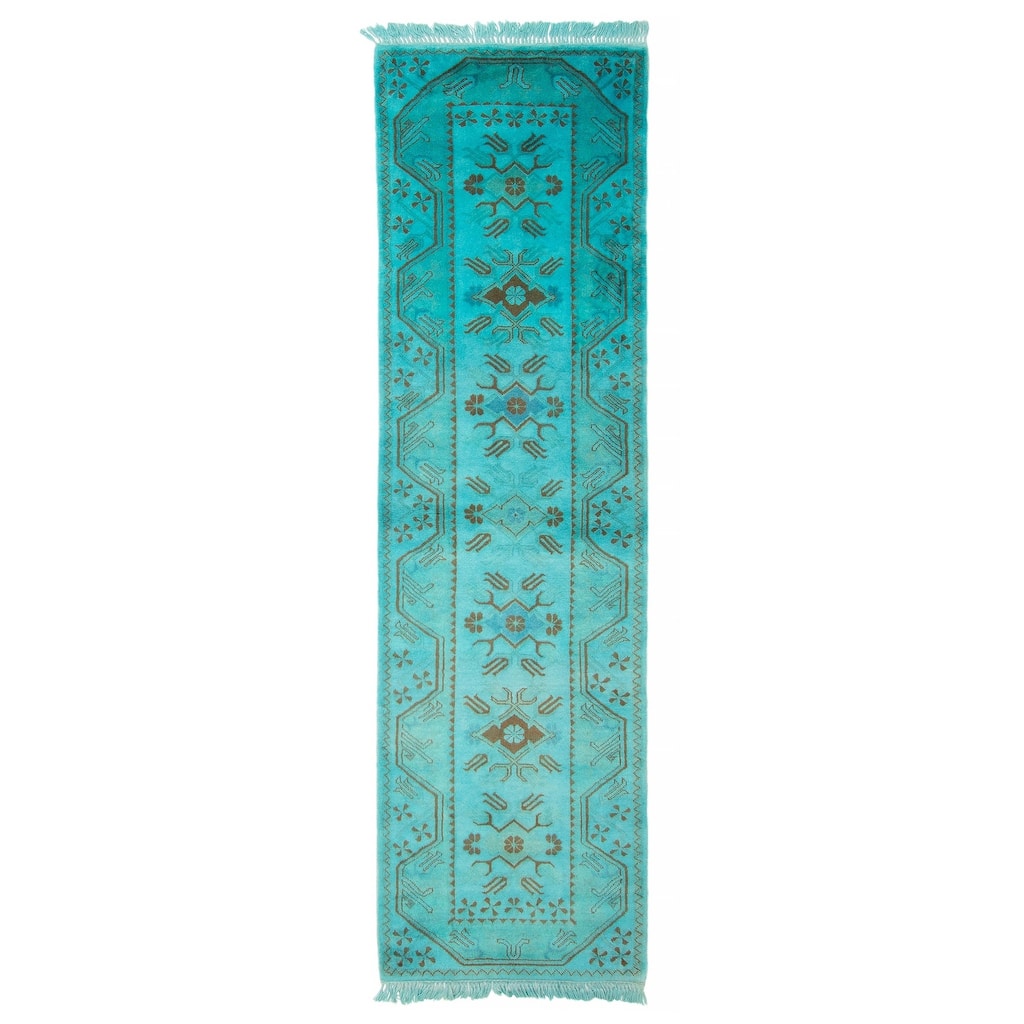 ECARPETGALLERY Hand-knotted Color Transition Turquoise Wool Rug - 2'8 x 9'6