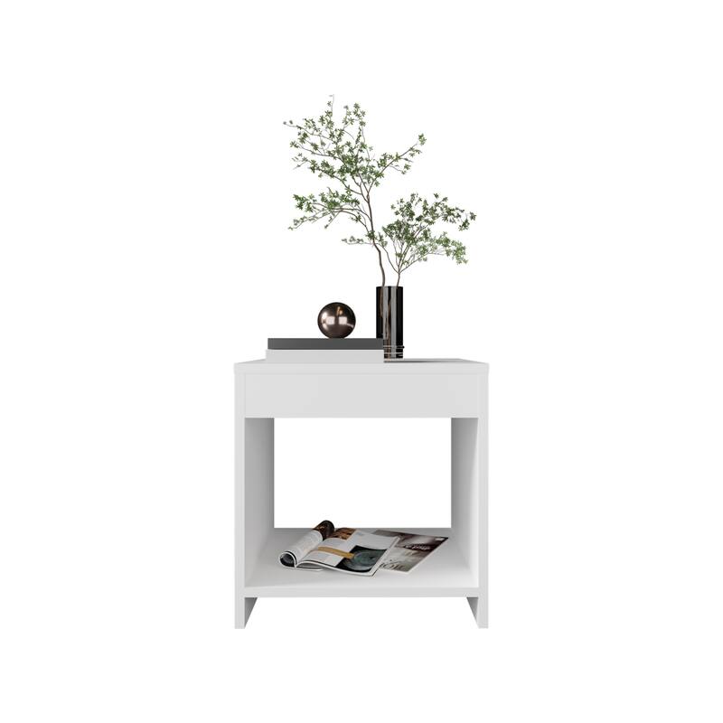 Compact Night Table with Spacious Shelf, White, Modern Style