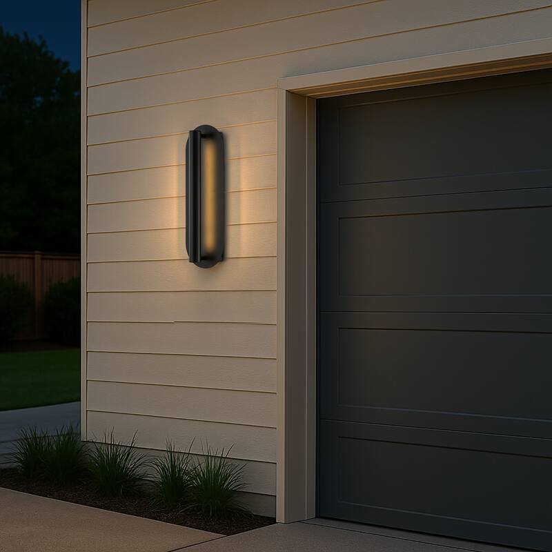 Oval Matte Black Wall Sconce with Acrylic Shade Modern Dusk to Dawn Outdoor Wall Light Waterproof Exterior Light Fixture(2 Pack) - W7'' - Matte Black