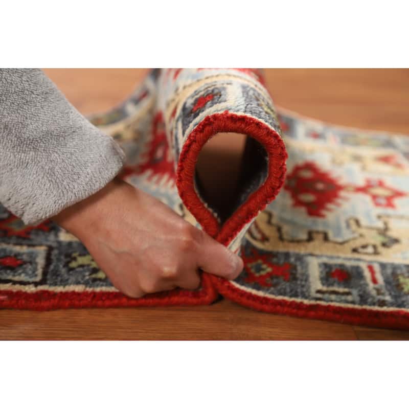 Hand Knotted Oriental 100% Wool Carpet Traditional Geometric Navy Blue & Blues Viss Area Rug - 3' 0'' X 2' 0''