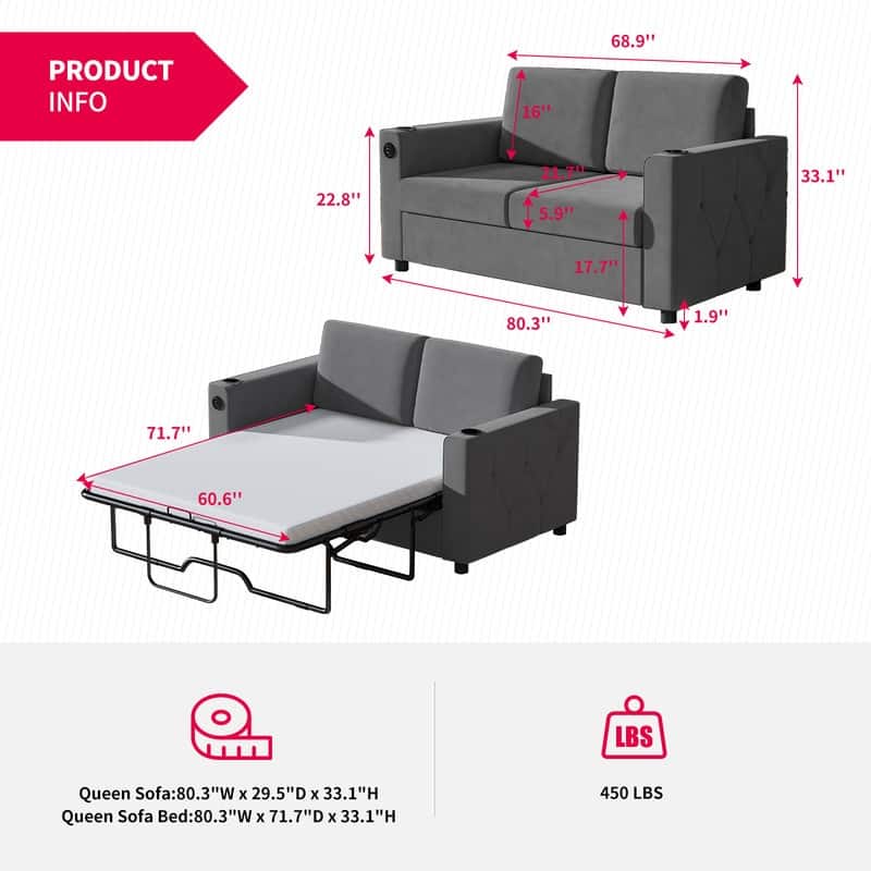 Mixoy Pull Out Sofa Bed,Sleeper Sofa Couch with Memory Foam Mattress,Cup Holder,USB,Pull Out Couch Bed