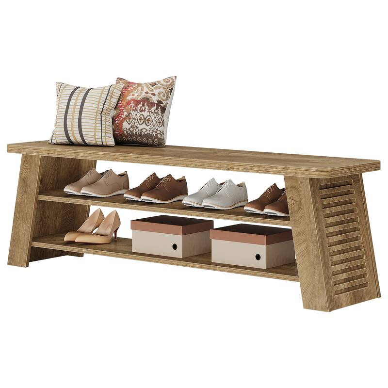 3-Tier Entryway Shoe Bench with Storage Shelf for Living Room, Wooden End of Bed Bench for Bedroom, Dining Bench for Dining Room