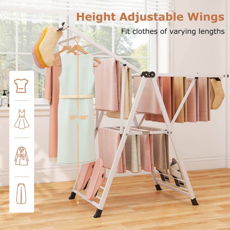 Costway Foldable Metal Laundry Drying Rack with Height Adjustable - See Details